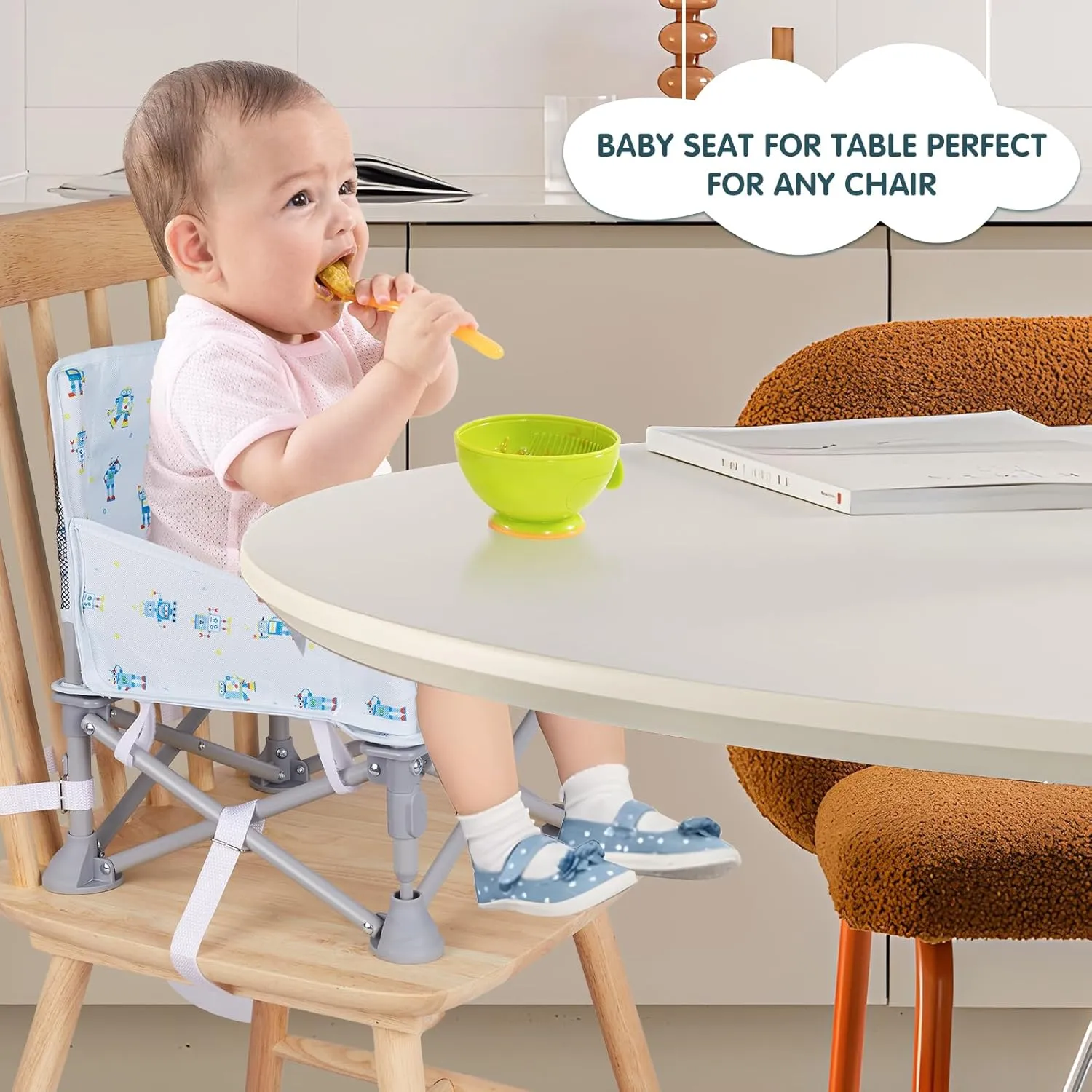 Portable Booster Seat, Toddler Baby Seat with Tray for Dining Table Compact Floor Chair for Camping Lawn Beach Babies Travel 6-36 Months
