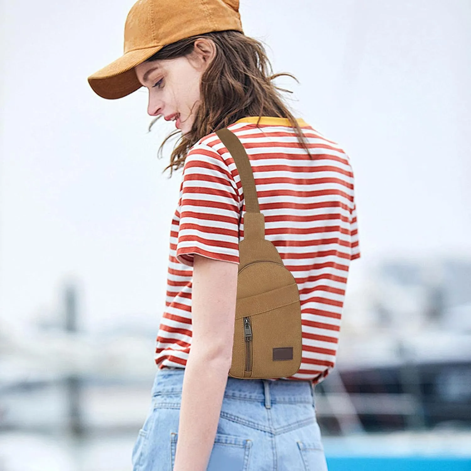 Portable Outdoor Canvas Chest Bag Crossbody Bags for Women, Multipurpose Thickened Zipper Shoulder Bag for Travel Use
