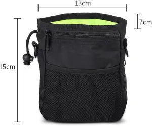 Portable Pet Treat Bag, Black Pet Treats Pouche Small Item Storage Bag with Adjustable Waist Bag Shoulder Strap for Dog Walks
