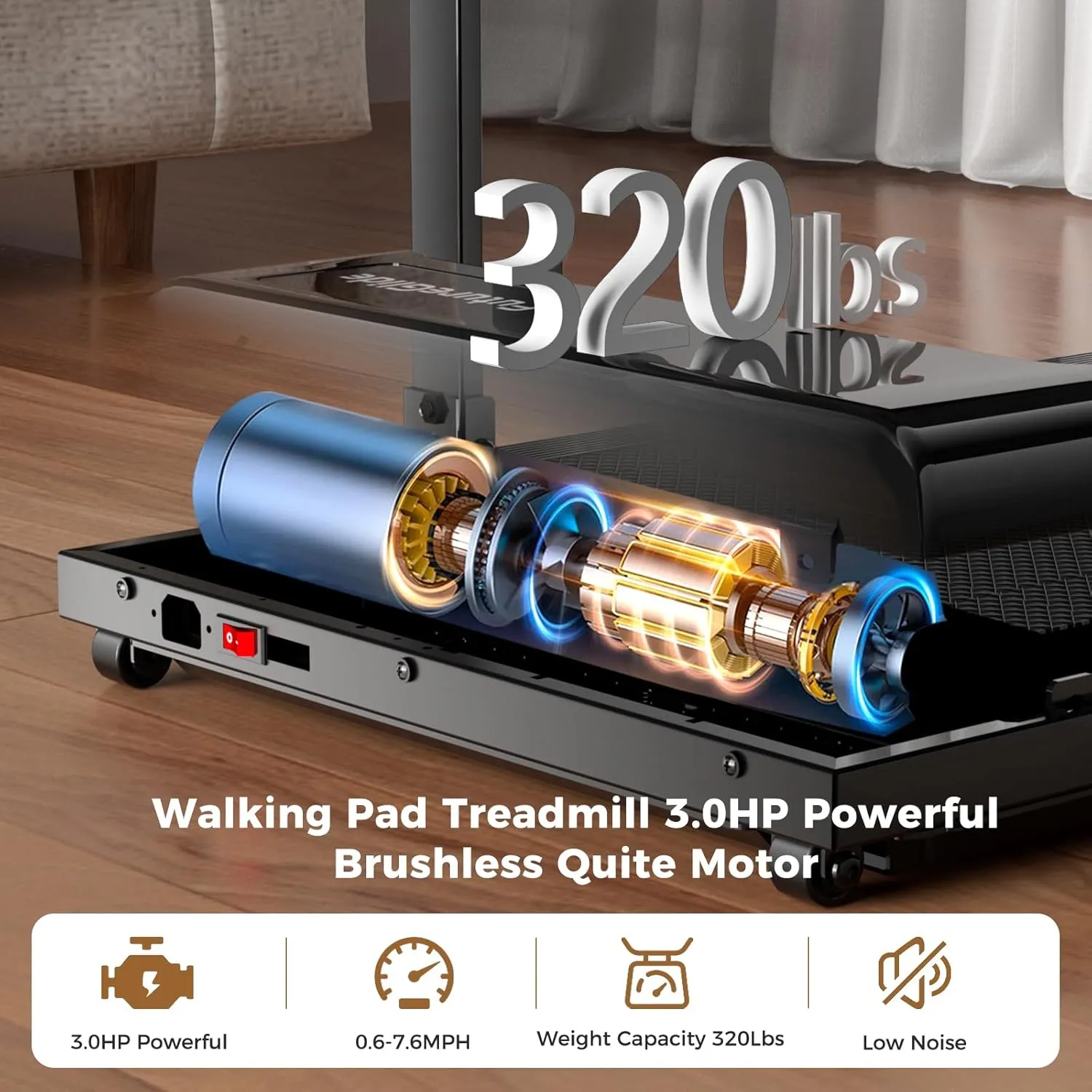Portable Treadmill with Handle, 3.0HP Walking Pad Treadmill, Electric Compact Treadmills,Treadmills for Home Small Space with 12 Preset Programs, Walking Pad with Handle,300 LBS Capacity