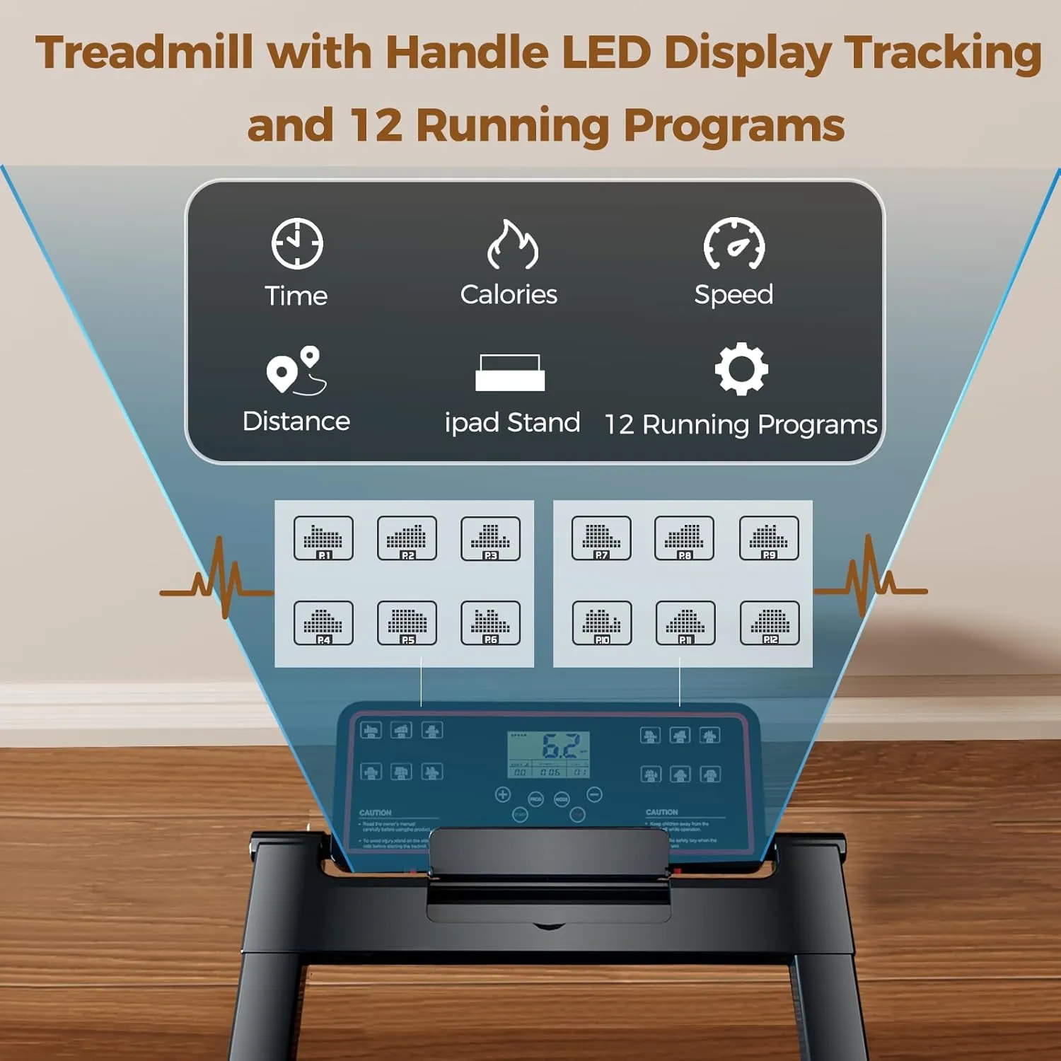 Portable Treadmill with Handle, 3.0HP Walking Pad Treadmill, Electric Compact Treadmills,Treadmills for Home Small Space with 12 Preset Programs, Walking Pad with Handle,300 LBS Capacity