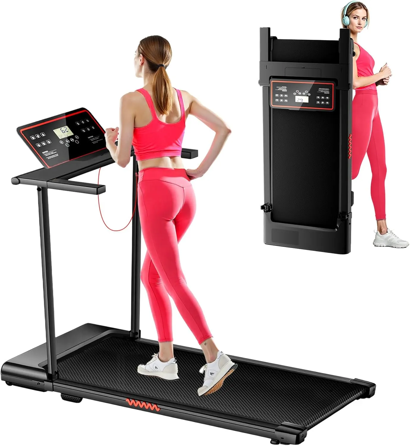Portable Treadmills for Home, Electric Walking Pad Treadmill with 12 Preset Programs, 3.0HP Treadmill with Handle for Small Home, Waking Pad,Compact Running Treadmills with 320LBS Capacity