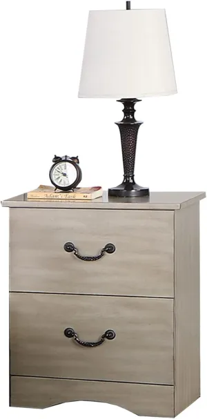 Poundex 2 Drawer Metal Hardware Nightstand, Light Tan