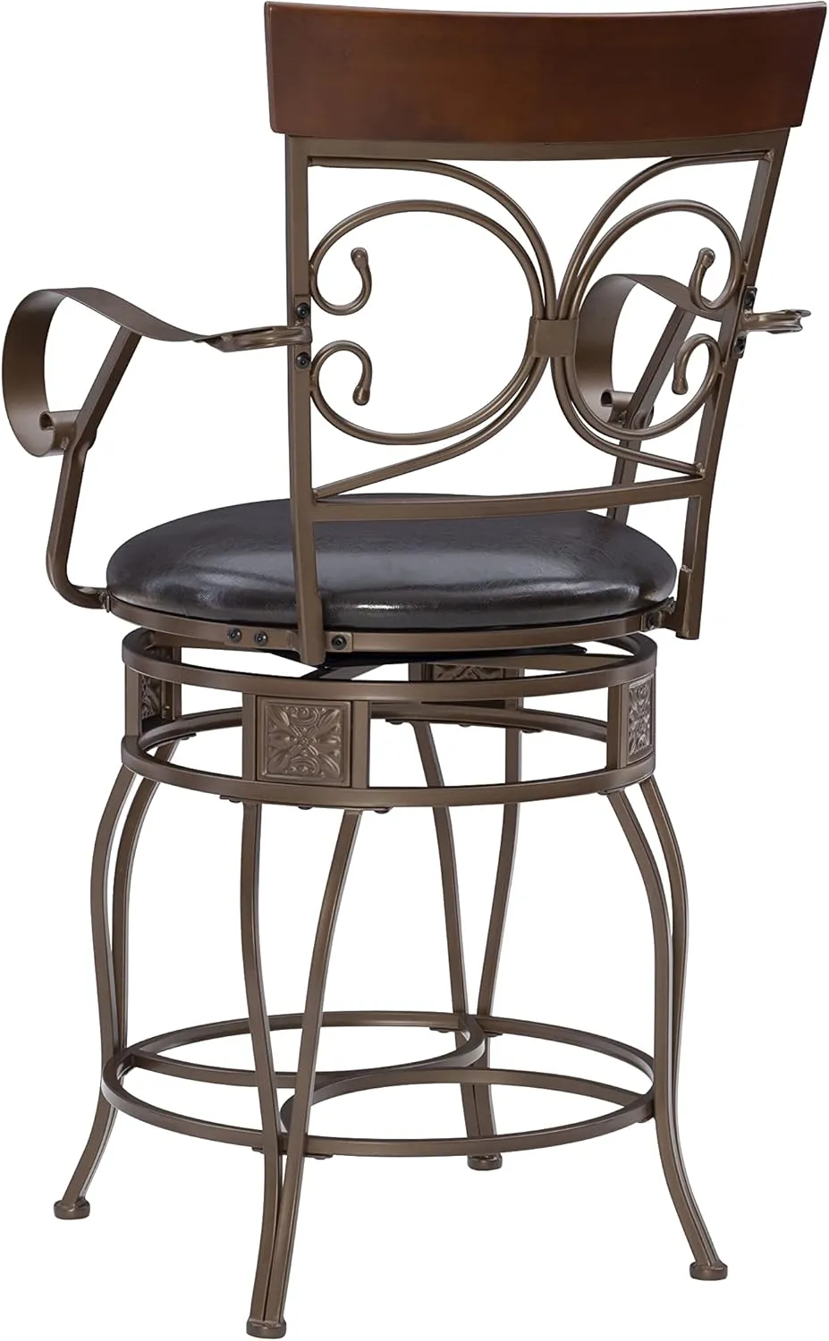 Powell Dayne Big and Tall 24" Counterstool with Arms in Dark Bronze Metal with Dark Brown Faux Leather Padded Seat with 360 Swivel