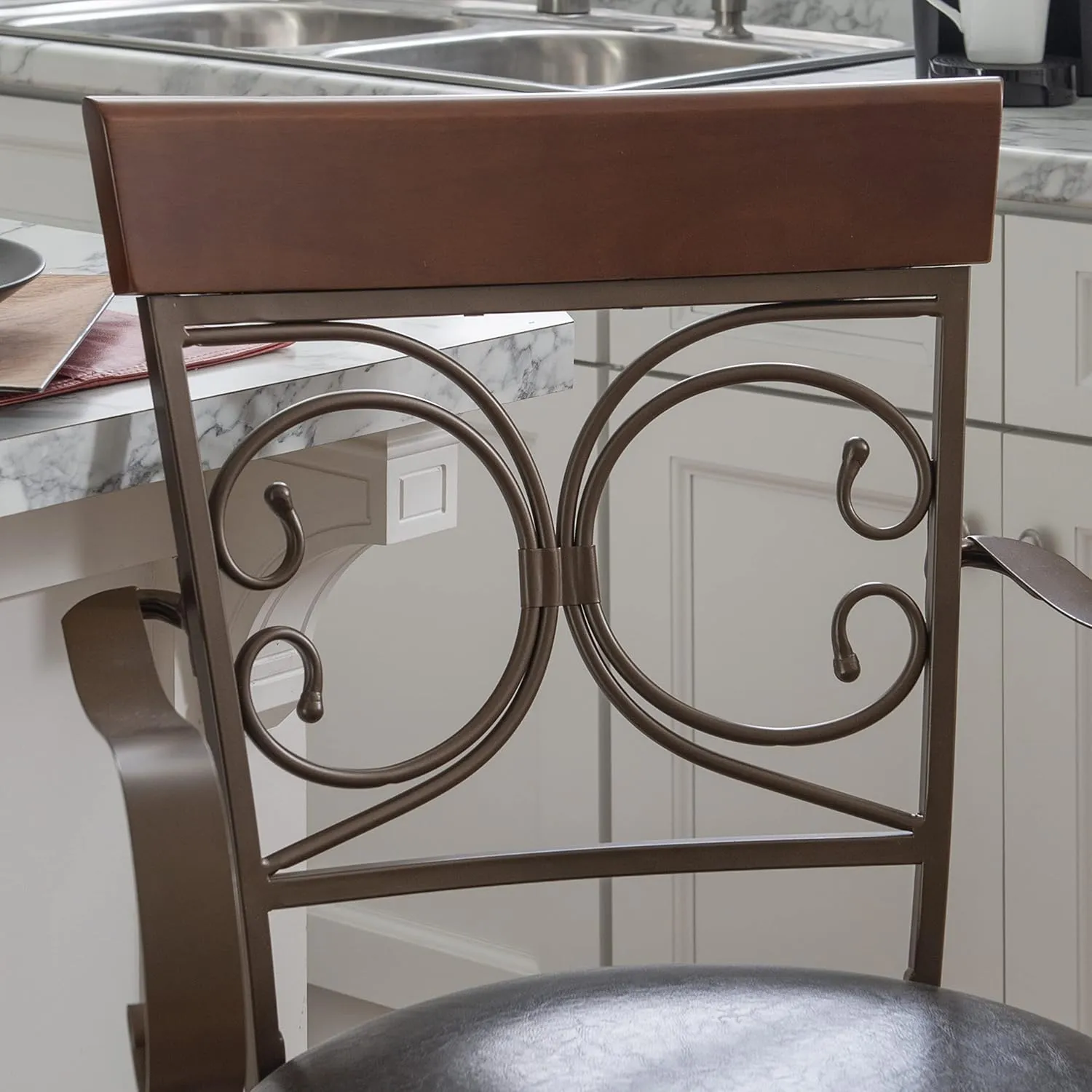 Powell Dayne Big and Tall 24" Counterstool with Arms in Dark Bronze Metal with Dark Brown Faux Leather Padded Seat with 360 Swivel