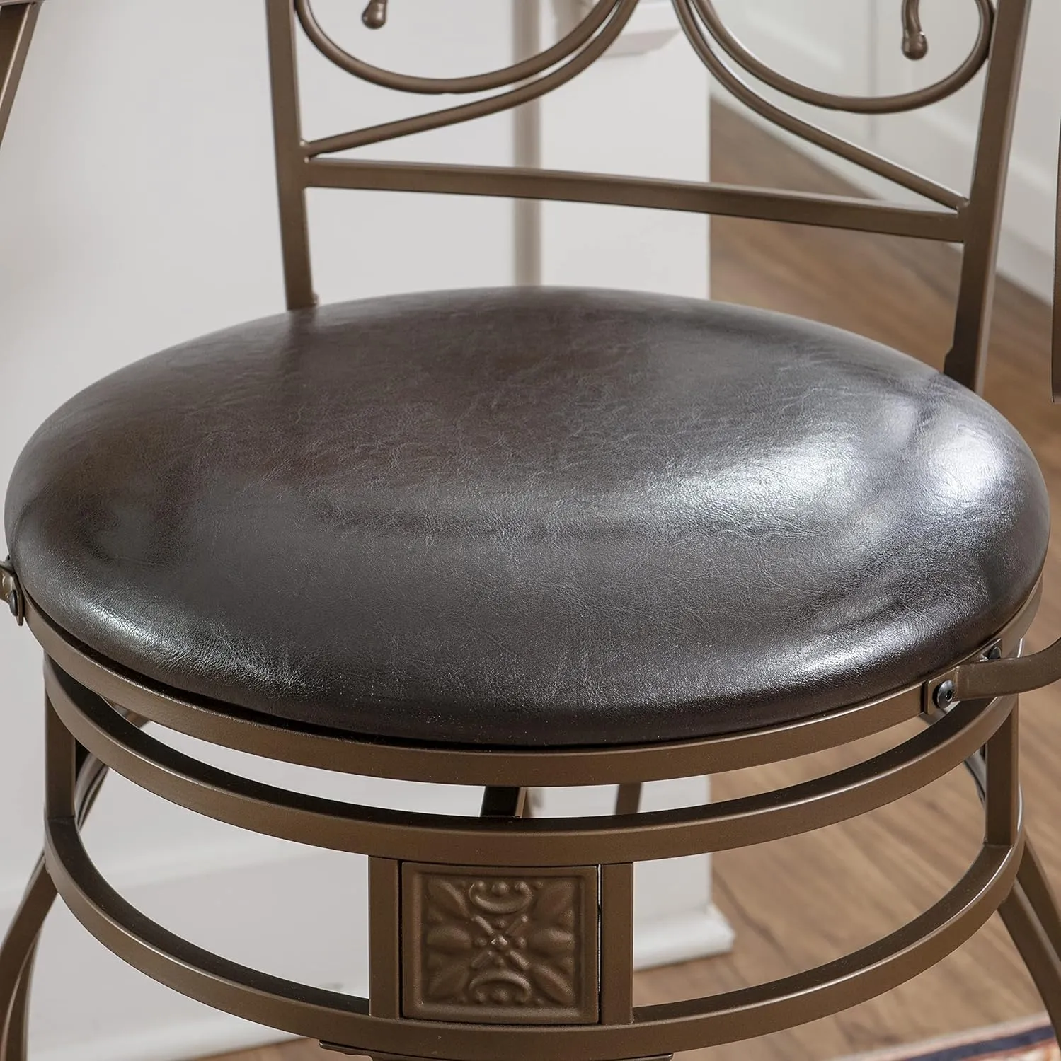 Powell Dayne Big and Tall 24" Counterstool with Arms in Dark Bronze Metal with Dark Brown Faux Leather Padded Seat with 360 Swivel