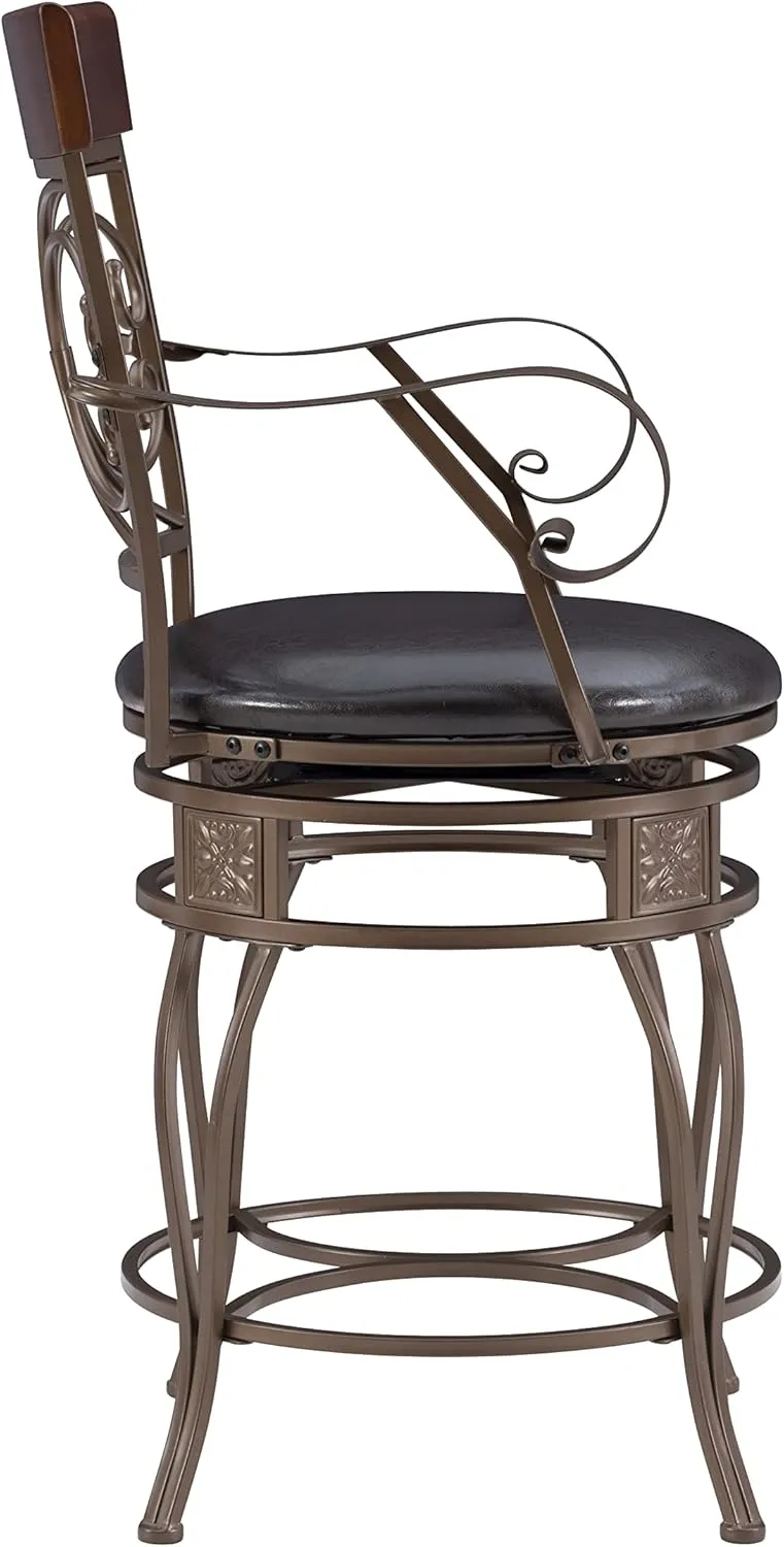 Powell Dayne Big and Tall 24" Counterstool with Arms in Dark Bronze Metal with Dark Brown Faux Leather Padded Seat with 360 Swivel