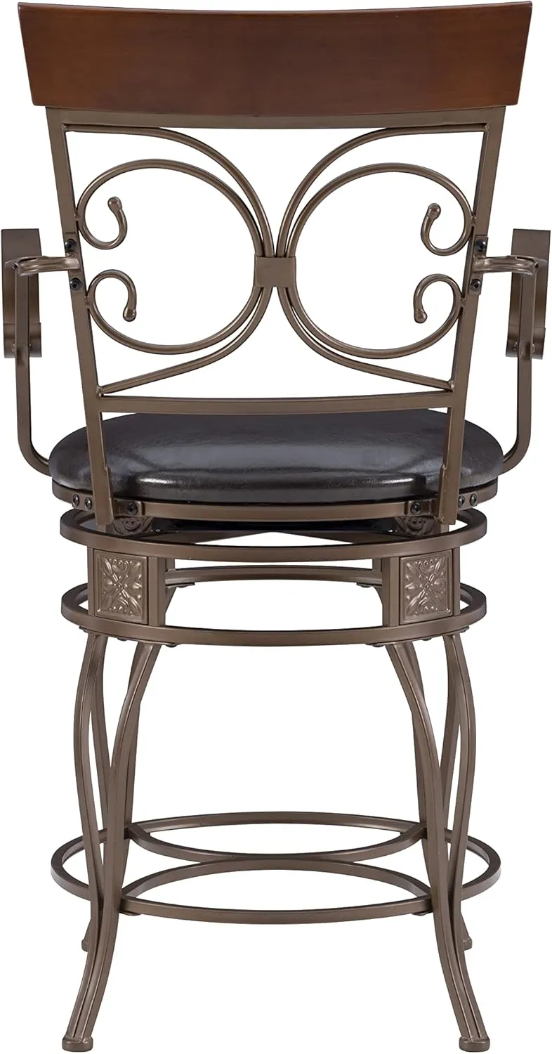 Powell Dayne Big and Tall 24" Counterstool with Arms in Dark Bronze Metal with Dark Brown Faux Leather Padded Seat with 360 Swivel
