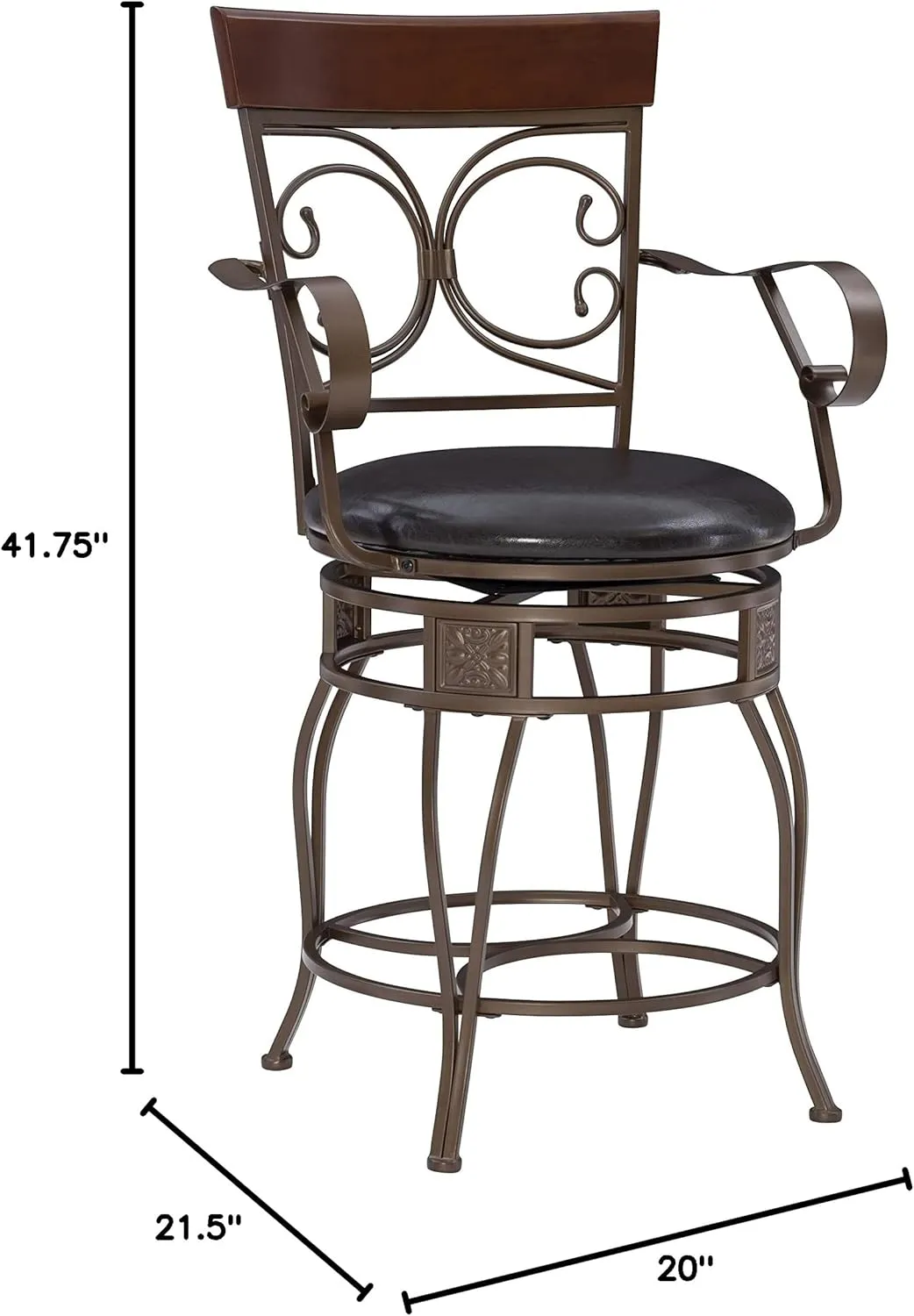 Powell Dayne Big and Tall 24" Counterstool with Arms in Dark Bronze Metal with Dark Brown Faux Leather Padded Seat with 360 Swivel