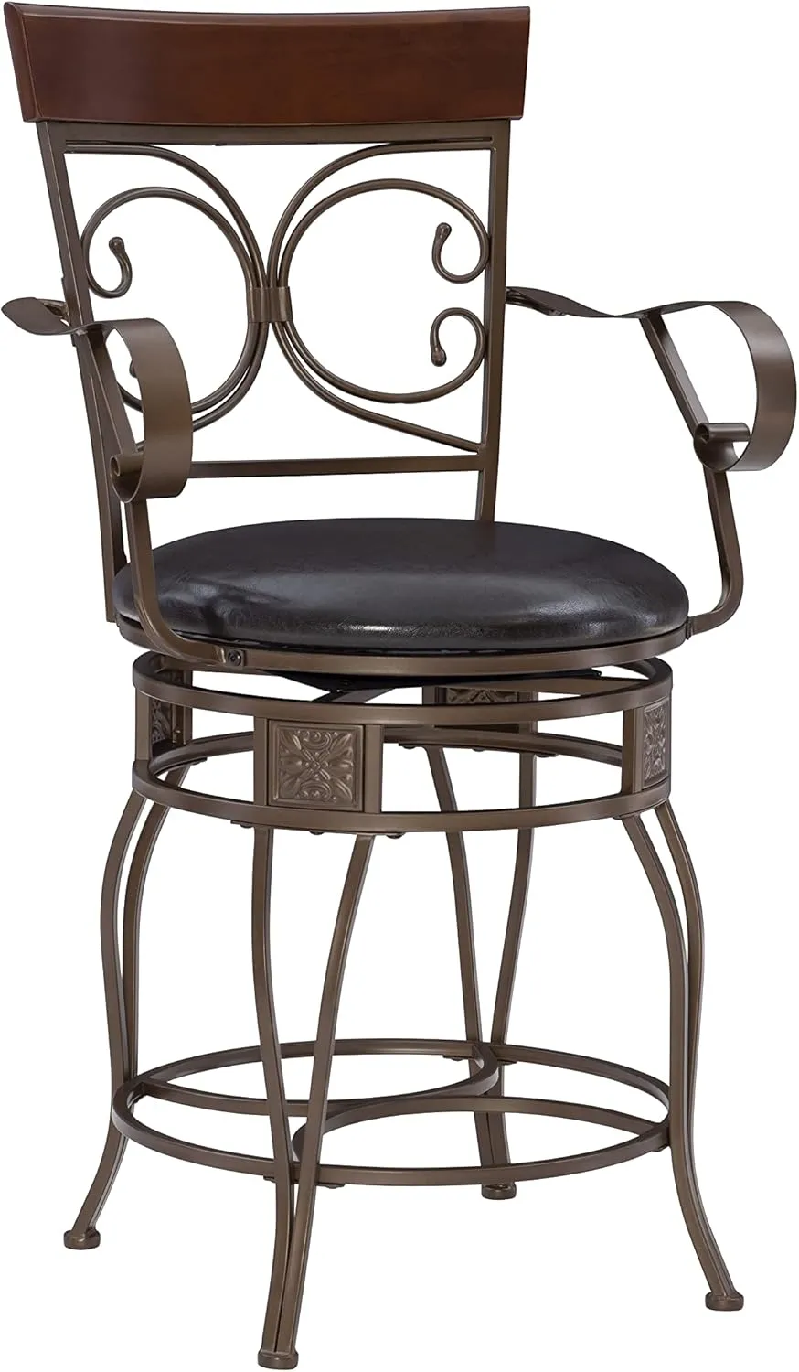 Powell Dayne Big and Tall 24" Counterstool with Arms in Dark Bronze Metal with Dark Brown Faux Leather Padded Seat with 360 Swivel