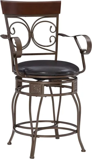 Powell Dayne Big and Tall 24" Counterstool with Arms in Dark Bronze Metal with Dark Brown Faux Leather Padded Seat with 360 Swivel