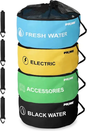 PR1ME 4 Pack Waterproof RV Hose Bag Storage, RV Utility Bag, Sewer Hose Bag, Camper and RV Accessories Bag, 4 colors for Sewer Hoses, Fresh Water Hoses, Electrical Cords, Camper Tools Accessories