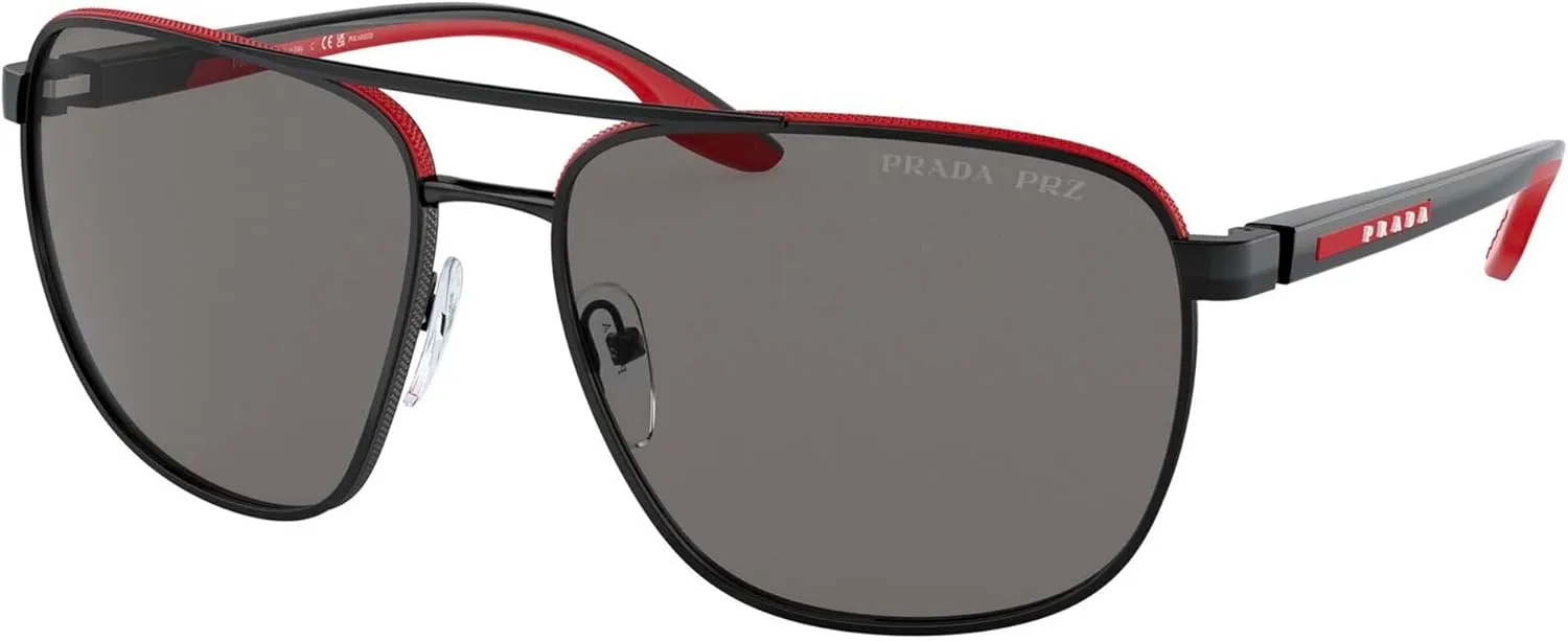 Prada Linea Rossa PS 50YS 19G02G Matte Black/Red Plastic Navigator Sunglasses Grey Polarized Lens