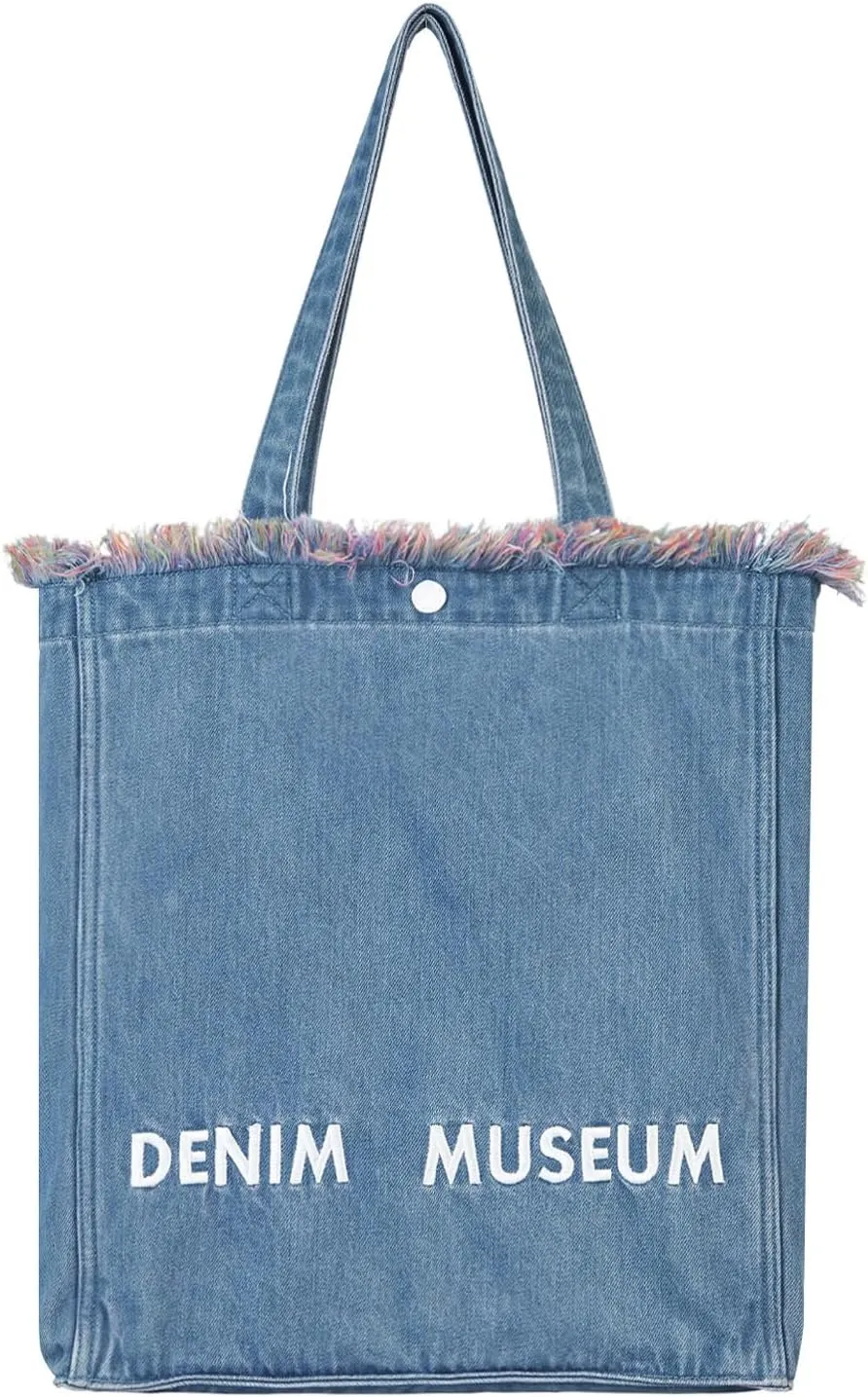 Premium Red Yarn Fringe Boho Denim Tote Bag for Women – 2025 Summer Niche Lightweight Foldable Designer Shoulder Purse