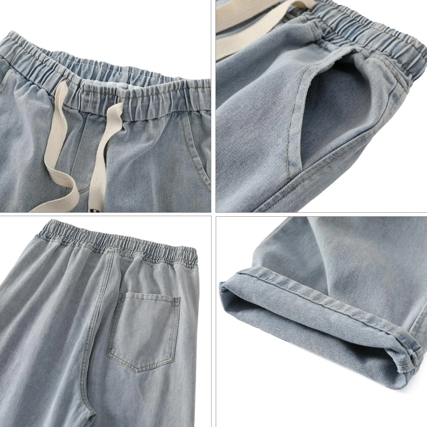 PRIJOUHE Mens Relaxed Fit Jeans Elastic Waist Baggy Denim Cargo Pants Drawstring Trousers