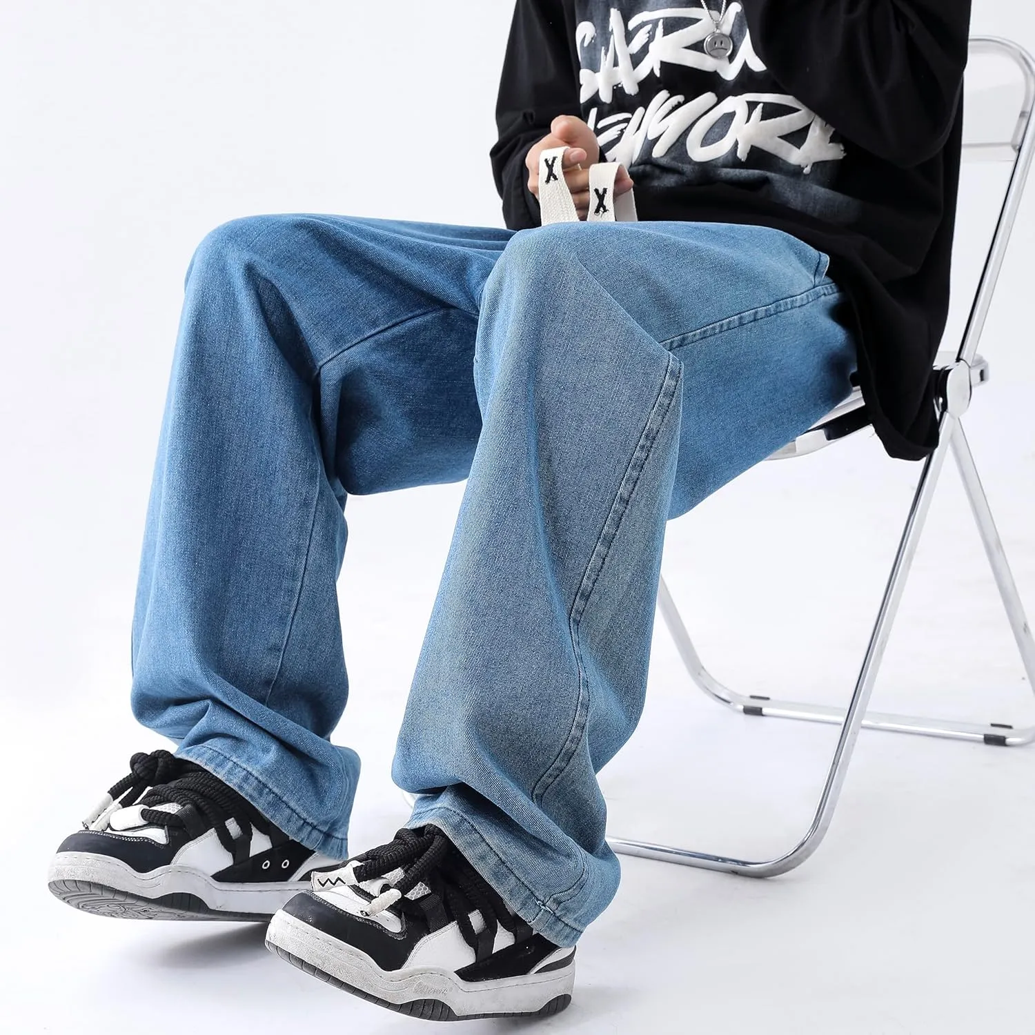 PRIJOUHE Mens Relaxed Fit Jeans Elastic Waist Baggy Denim Cargo Pants Drawstring Trousers