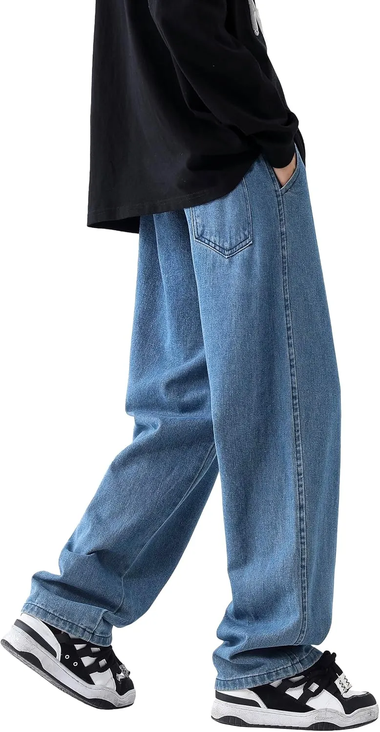 PRIJOUHE Mens Relaxed Fit Jeans Elastic Waist Baggy Denim Cargo Pants Drawstring Trousers