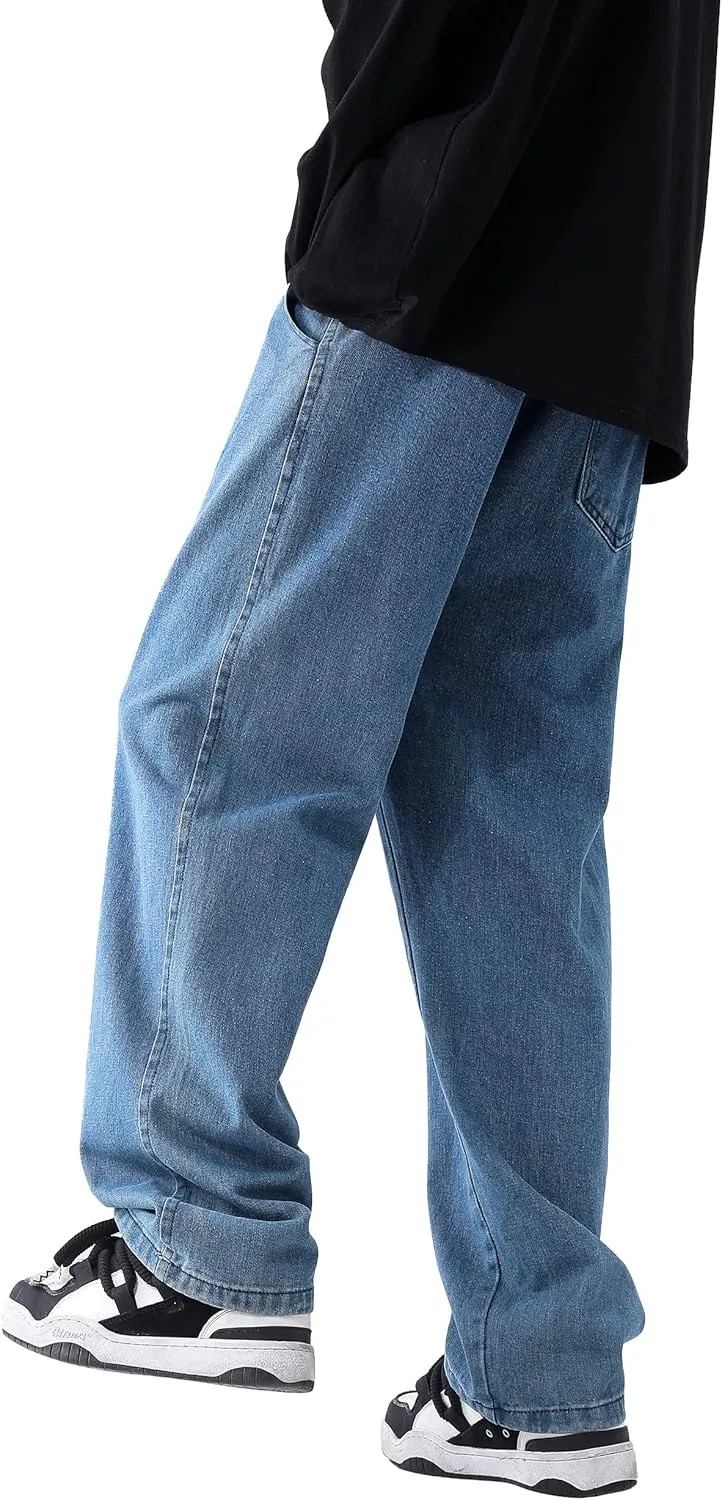 PRIJOUHE Mens Relaxed Fit Jeans Elastic Waist Baggy Denim Cargo Pants Drawstring Trousers