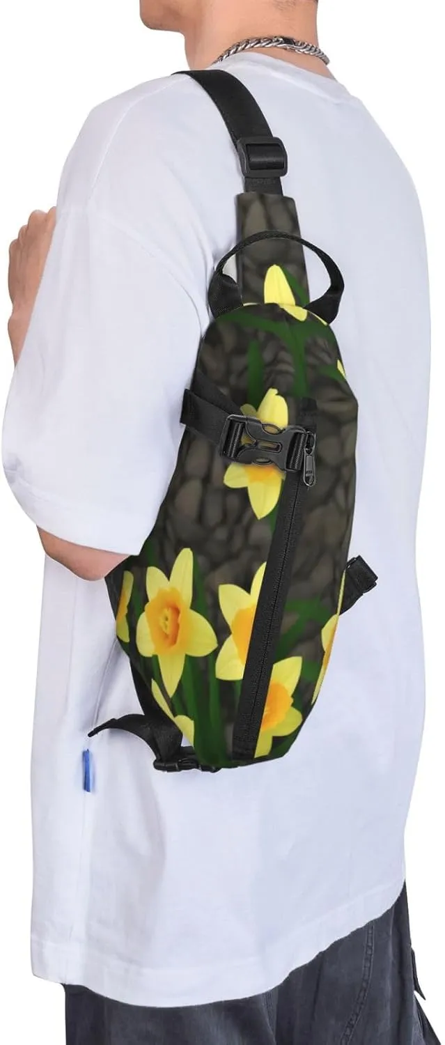 Print Flowers Sling Bags Crossbody Sling Backpack Travel Hiking Daypack Chest Bag For Man And Women