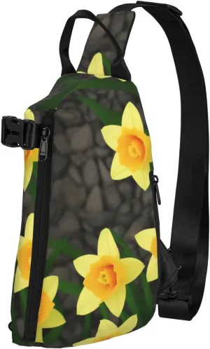 Print Flowers Sling Bags Crossbody Sling Backpack Travel Hiking Daypack Chest Bag For Man And Women
