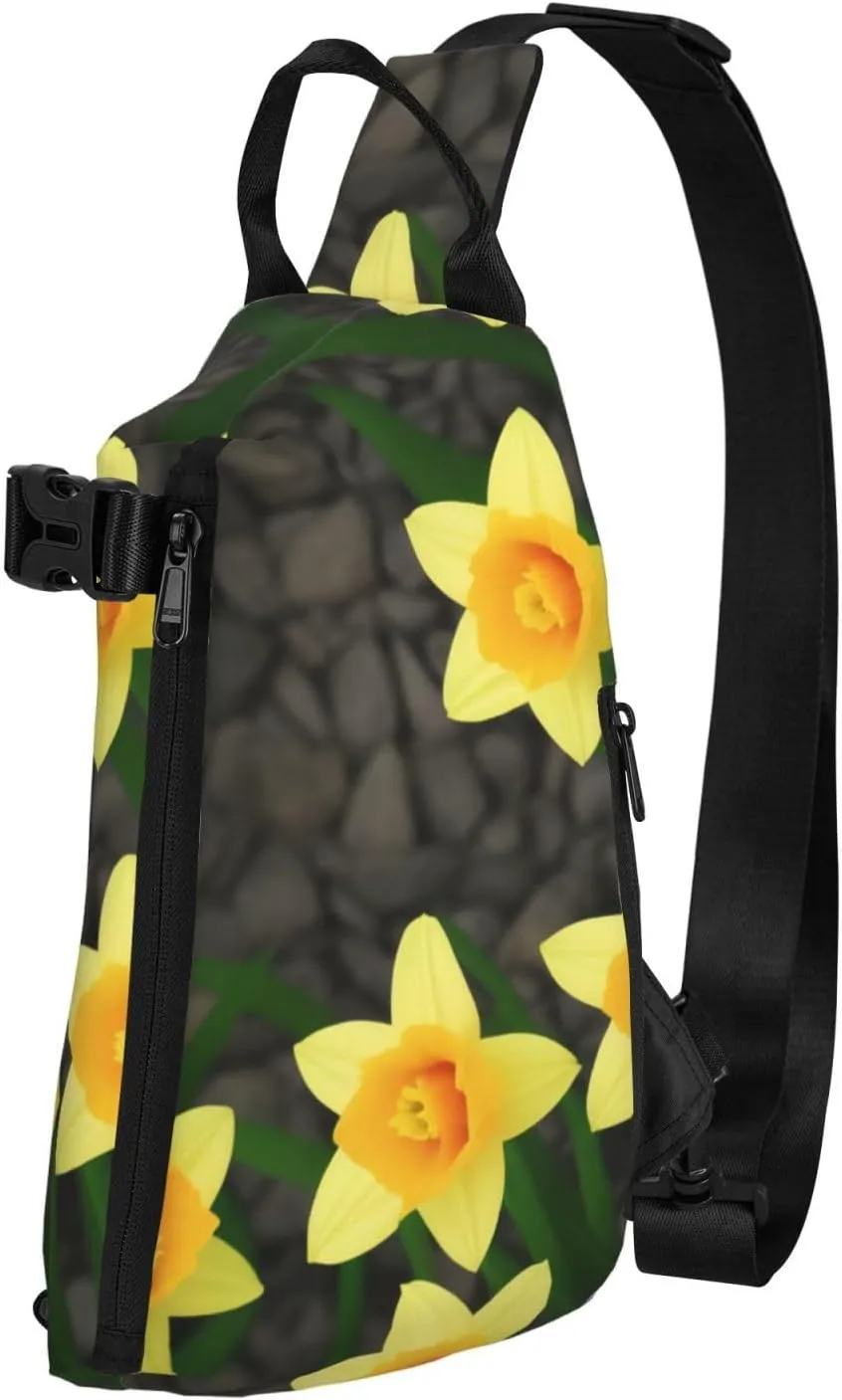 Print Flowers Sling Bags Crossbody Sling Backpack Travel Hiking Daypack Chest Bag For Man And Women