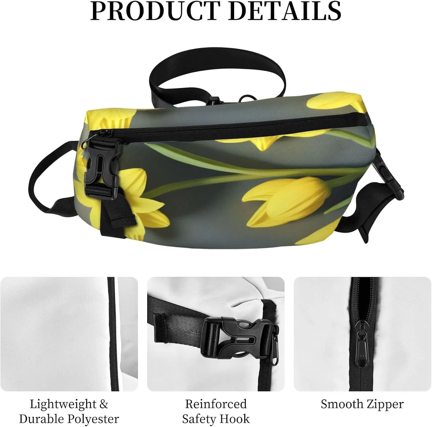 Print Flowers Sling Bags Crossbody Sling Backpack Travel Hiking Daypack Chest Bag For Man And Women