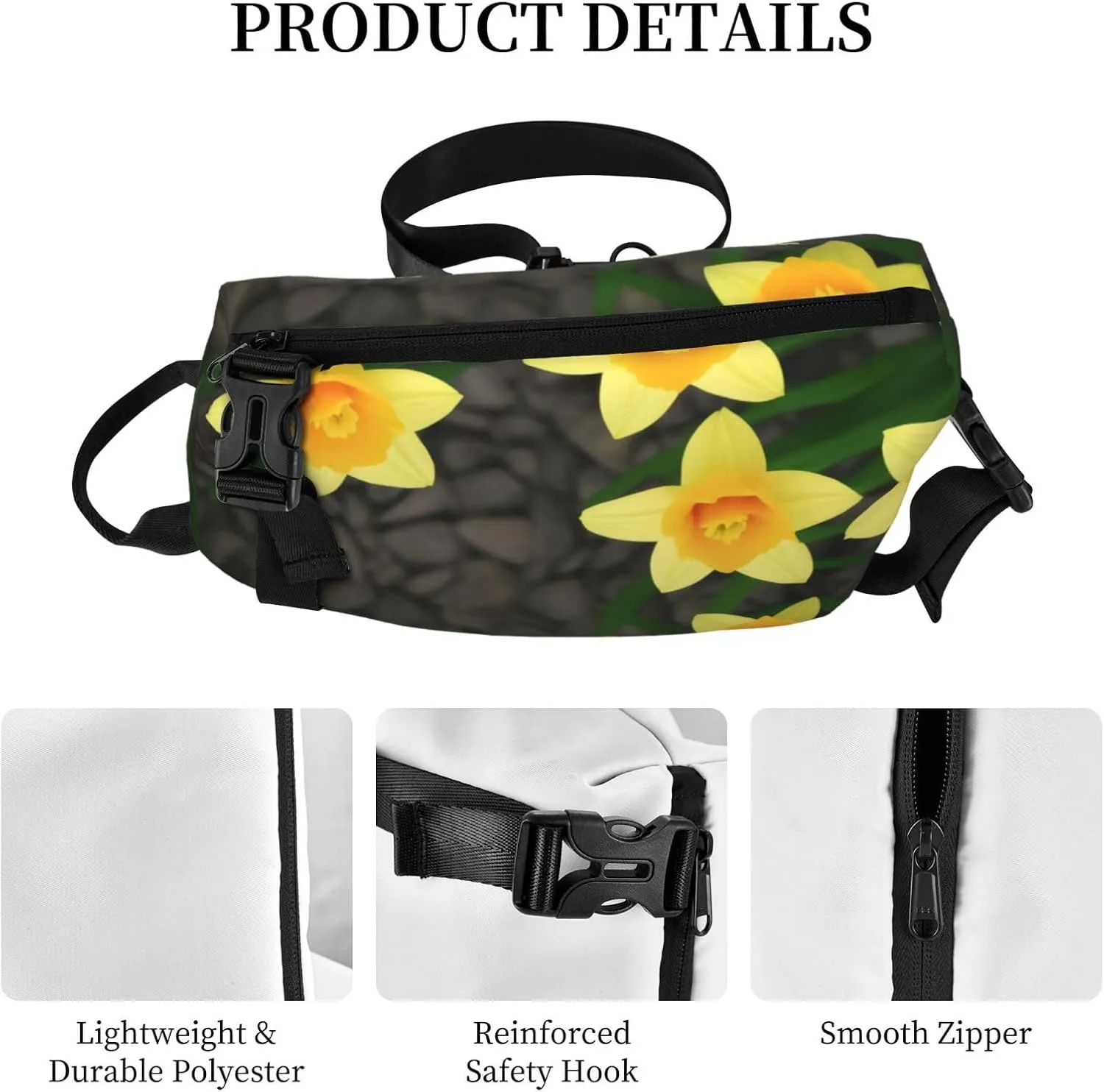 Print Flowers Sling Bags Crossbody Sling Backpack Travel Hiking Daypack Chest Bag For Man And Women
