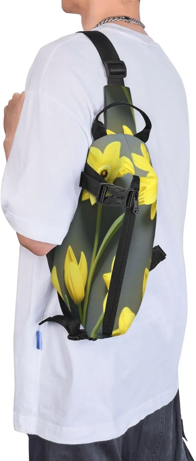 Print Flowers Sling Bags Crossbody Sling Backpack Travel Hiking Daypack Chest Bag For Man And Women