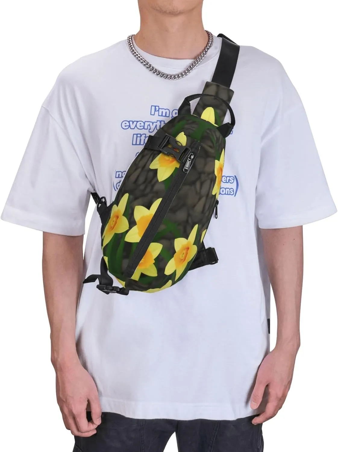 Print Flowers Sling Bags Crossbody Sling Backpack Travel Hiking Daypack Chest Bag For Man And Women