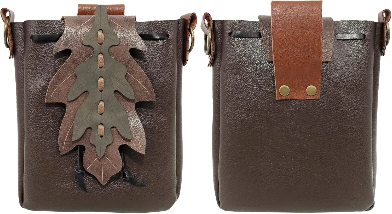 PROCOS Medieval Drawstring Faux Leather Shoulder Bag & Belt Pouch Renaissance Vintage Waist Pack Halloween Fairy ELF Cosplay (Coffee)