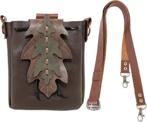 PROCOS Medieval Drawstring Faux Leather Shoulder Bag & Belt Pouch Renaissance Vintage Waist Pack Halloween Fairy ELF Cosplay (Coffee)