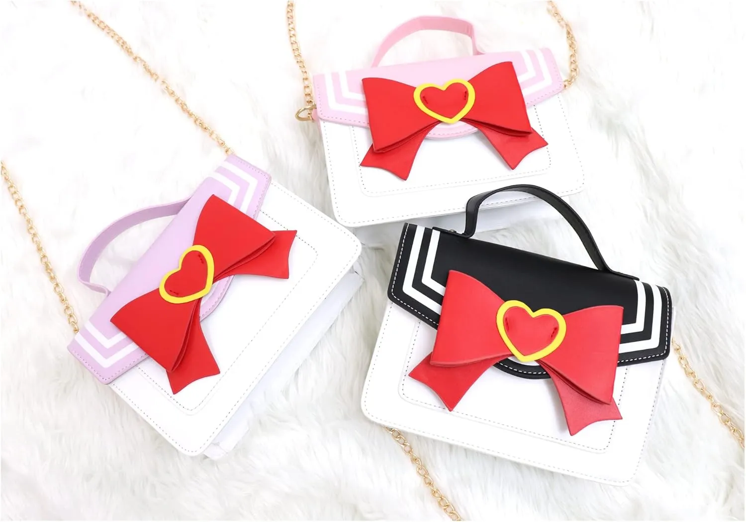 PROCOS Women's Handbags Kawaii Cute Anime Cosplay Pu Leather Purse Bow Chain Crossbody Shoulder Bags Messenger Satchel Tote