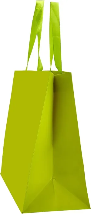 PTP BAGS Lime Matte 16" x 6" x 12" Tote Bags [Pack of 100] Reusable Manhattan Kraft Paper Gift Bags