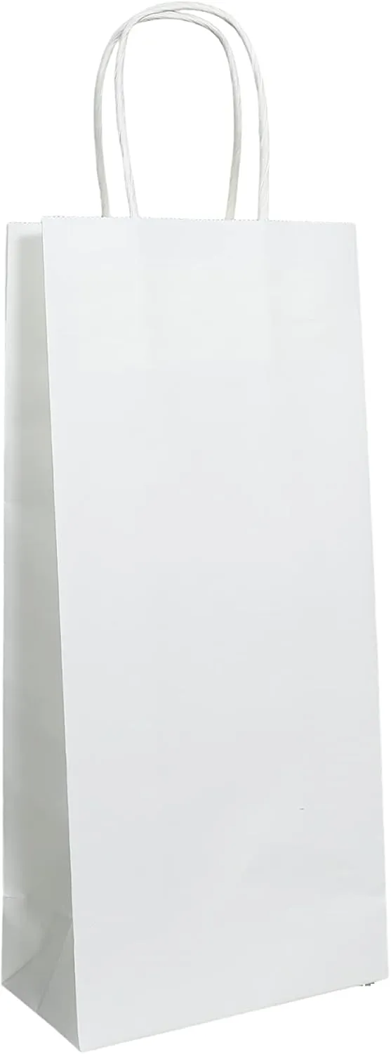 PTP BAGS White 5.75" x 3.25" x 13" Tote Bags [Pack of 250] Recyclable Kraft Paper Wine Gift, Bags