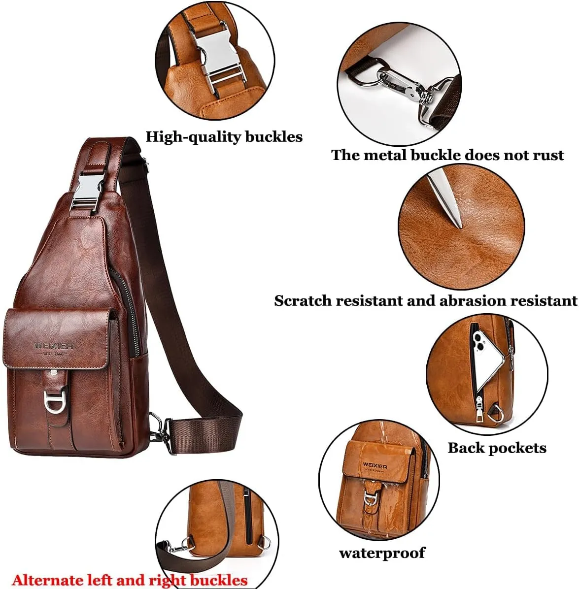 PU Leather Sling Bag for Men - Waterproof, Lightweight, Crossbody Chest Bag for Hiking & Cycling