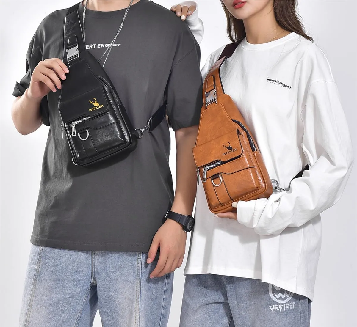 PU Leather Sling Bag for Men - Waterproof, Lightweight, Crossbody Chest Bag for Hiking & Cycling