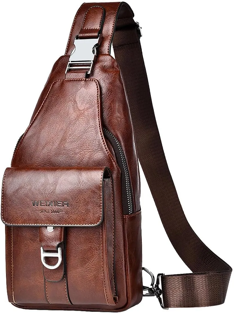 PU Leather Sling Bag for Men - Waterproof, Lightweight, Crossbody Chest Bag for Hiking & Cycling