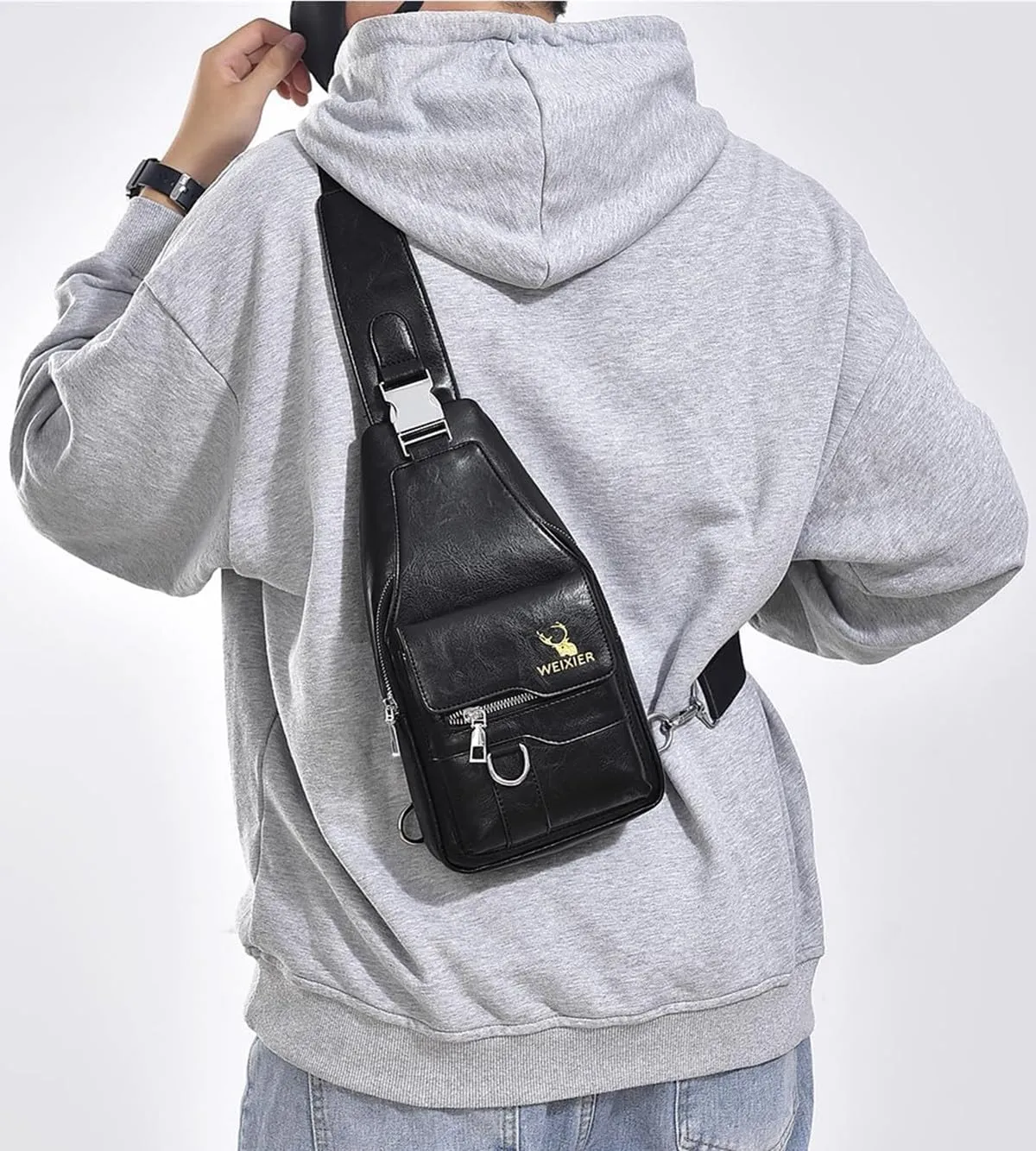 PU Leather Sling Bag for Men - Waterproof, Lightweight, Crossbody Chest Bag for Hiking & Cycling