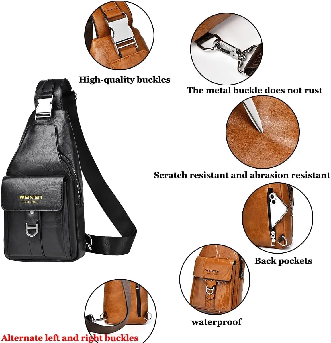 PU Leather Sling Bag for Men - Waterproof, Lightweight, Crossbody Chest Bag for Hiking & Cycling