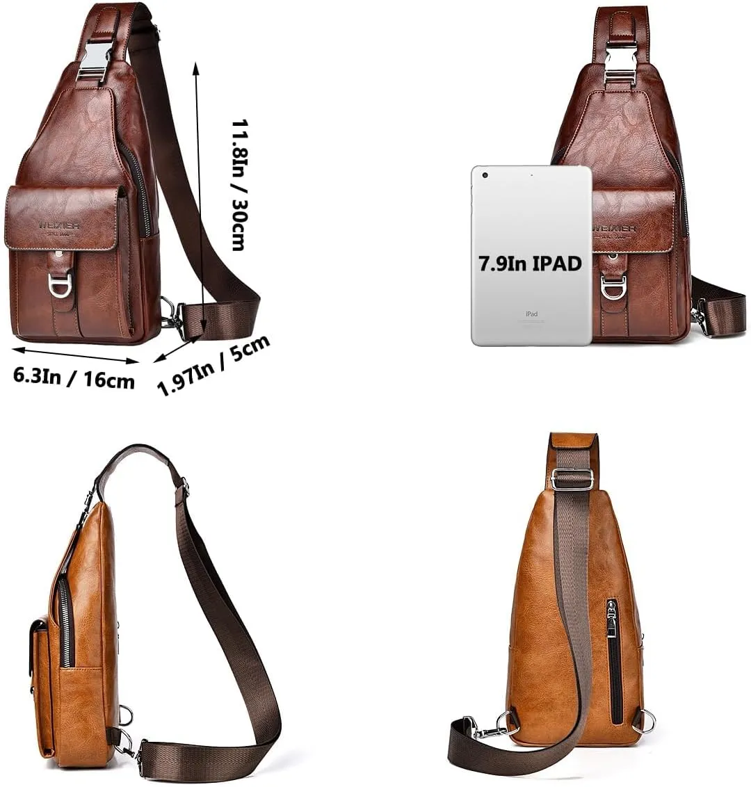 PU Leather Sling Bag for Men - Waterproof, Lightweight, Crossbody Chest Bag for Hiking & Cycling