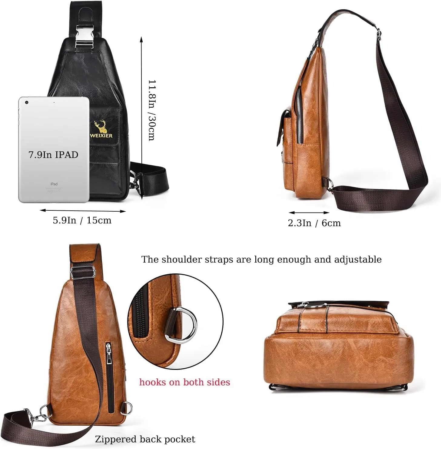 PU Leather Sling Bag for Men - Waterproof, Lightweight, Crossbody Chest Bag for Hiking & Cycling