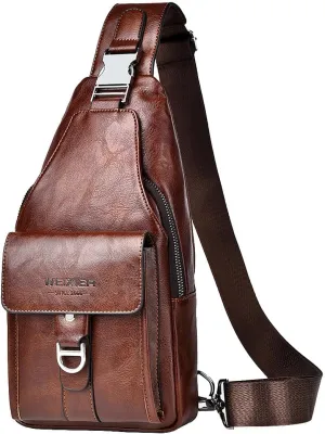 PU Leather Sling Bag for Men - Waterproof, Lightweight, Crossbody Chest Bag for Hiking & Cycling