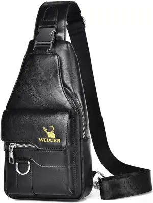 PU Leather Sling Bag for Men - Waterproof, Lightweight, Crossbody Chest Bag for Hiking & Cycling