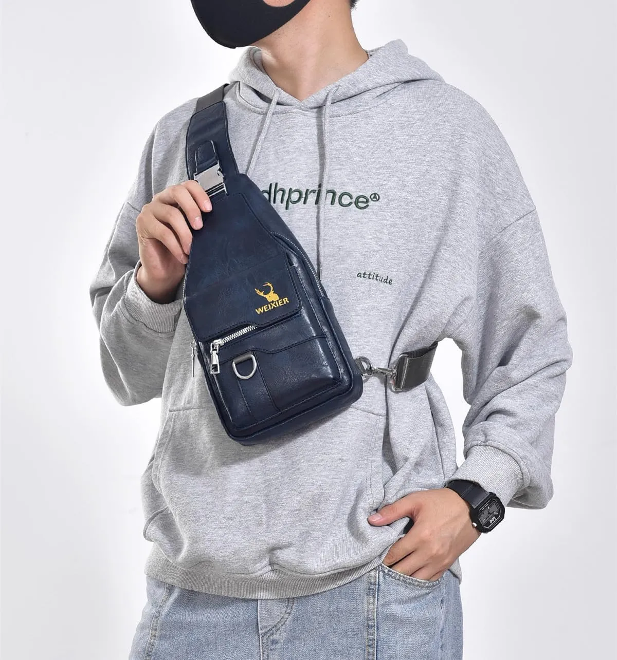 PU Leather Sling Bag for Men - Waterproof, Lightweight, Crossbody Chest Bag for Hiking & Cycling