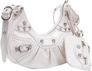 Punk Shoulder Messenger Bag, Small Cute Half-Moon Bag Y2K Purse for women Crossbody Purse with Heart Mirror