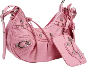 Punk Shoulder Messenger Bag, Small Cute Half-Moon Bag Y2K Purse for women Crossbody Purse with Heart Mirror