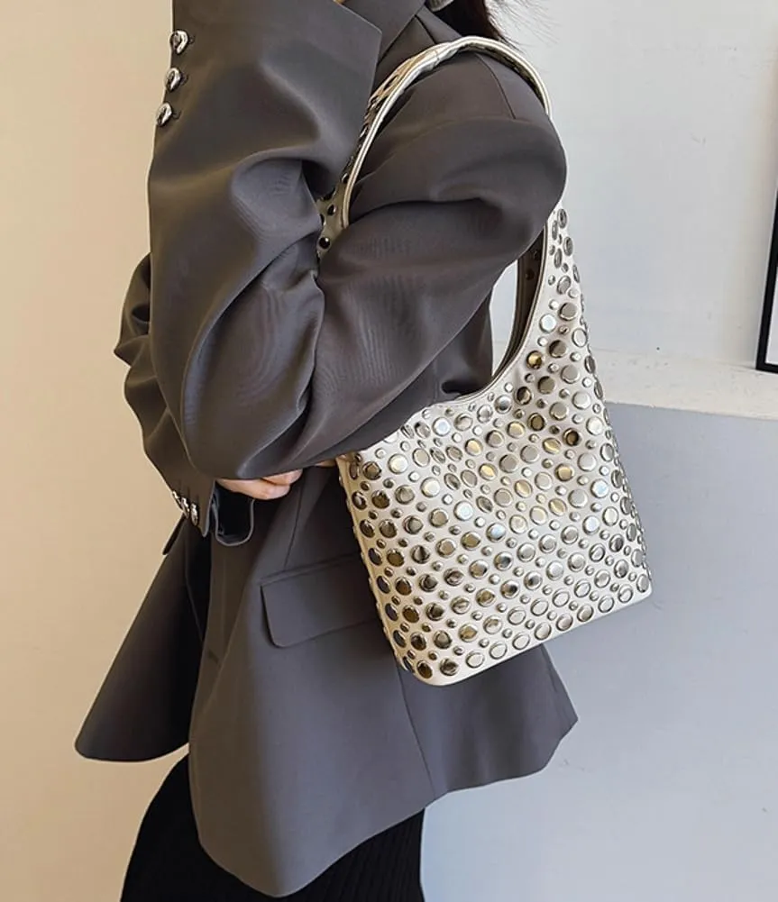 Punk-style Tote Bags for Women 2025 New Shoulder Handbag with Polka Dot Stylish Underarm Purse for Everyday Use