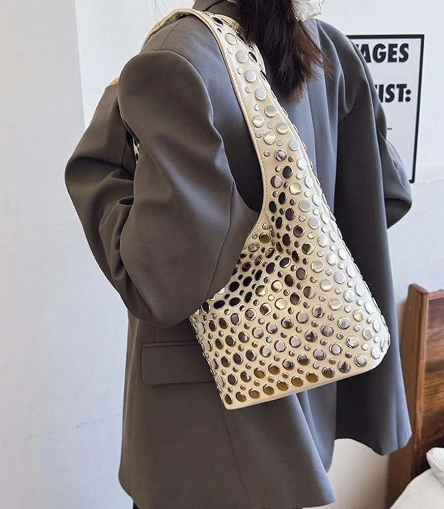 Punk-style Tote Bags for Women 2025 New Shoulder Handbag with Polka Dot Stylish Underarm Purse for Everyday Use