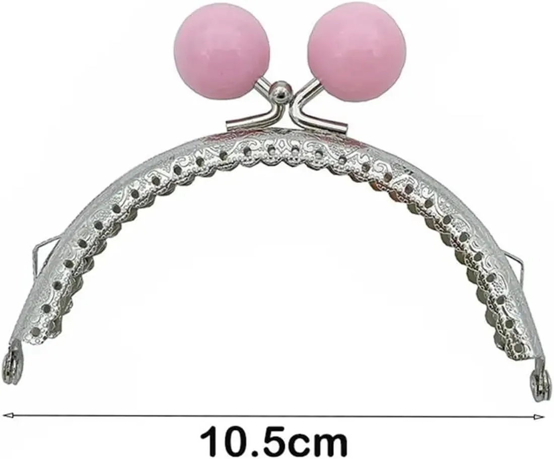 Purse Frame 8.5/10.5cm Candy Color Beads Silver Metal Purse Frame Handle for Clutch Bag Handbag Accessories Making Kiss Clasp Lock(8.5cm-Peal)