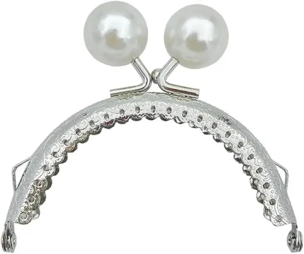 Purse Frame 8.5/10.5cm Candy Color Beads Silver Metal Purse Frame Handle for Clutch Bag Handbag Accessories Making Kiss Clasp Lock(8.5cm-Peal)